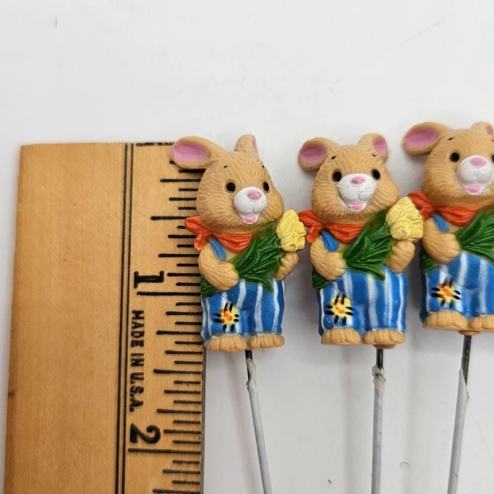 Vintage Easter Bunny Mini Garden Stakes Lot of 10 Rabbit Floral Decor Craft